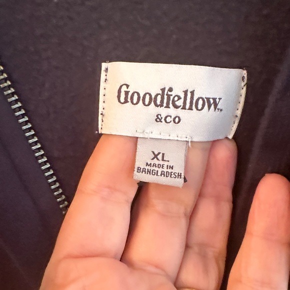 Goodfellow & Co Men’s XL Navy Zip‑Up Hoodie Fleece Lined Kangaroo Pockets - Picture 2 of 6